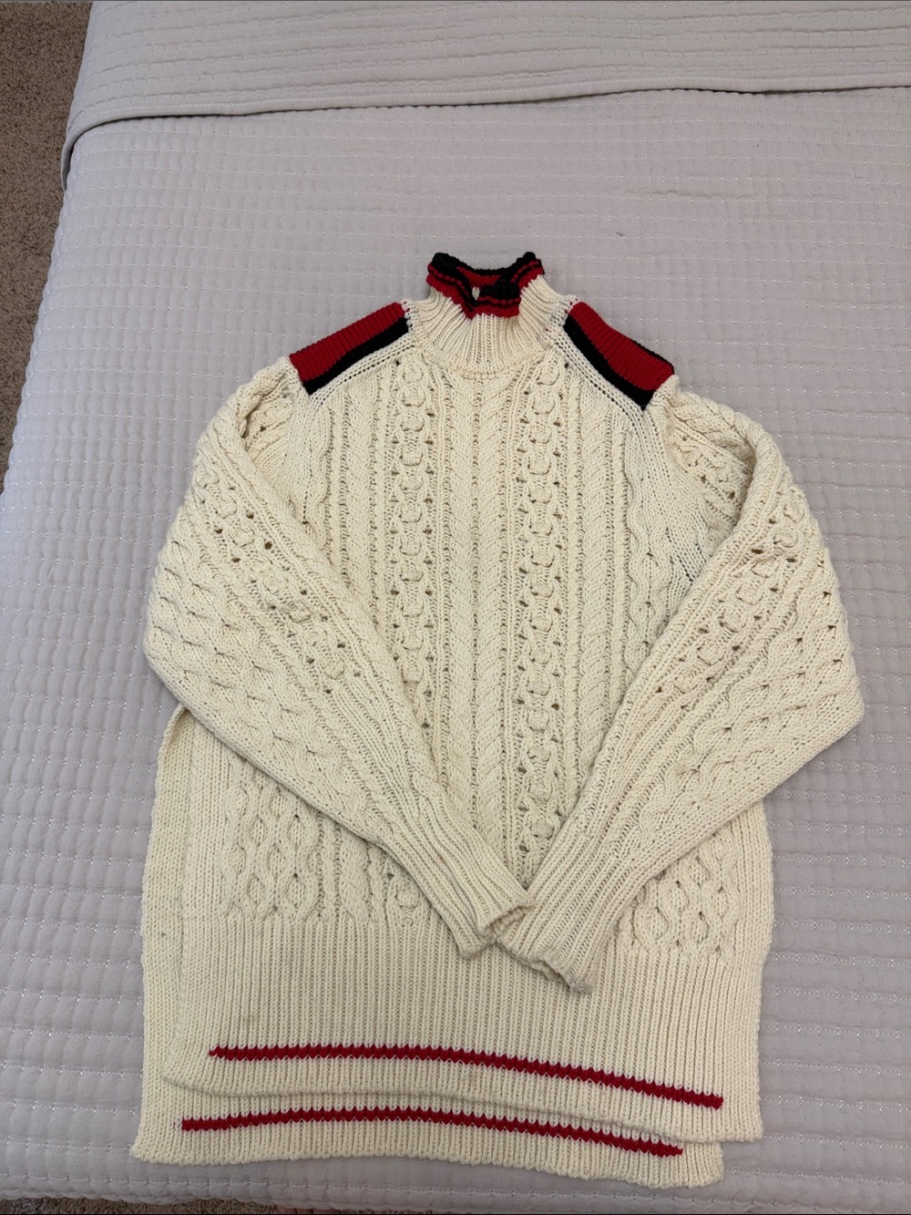 Isabel Marant Cream Cable-Knit Turtleneck Sweater with Red & Black Trim - Picture 2 of 4